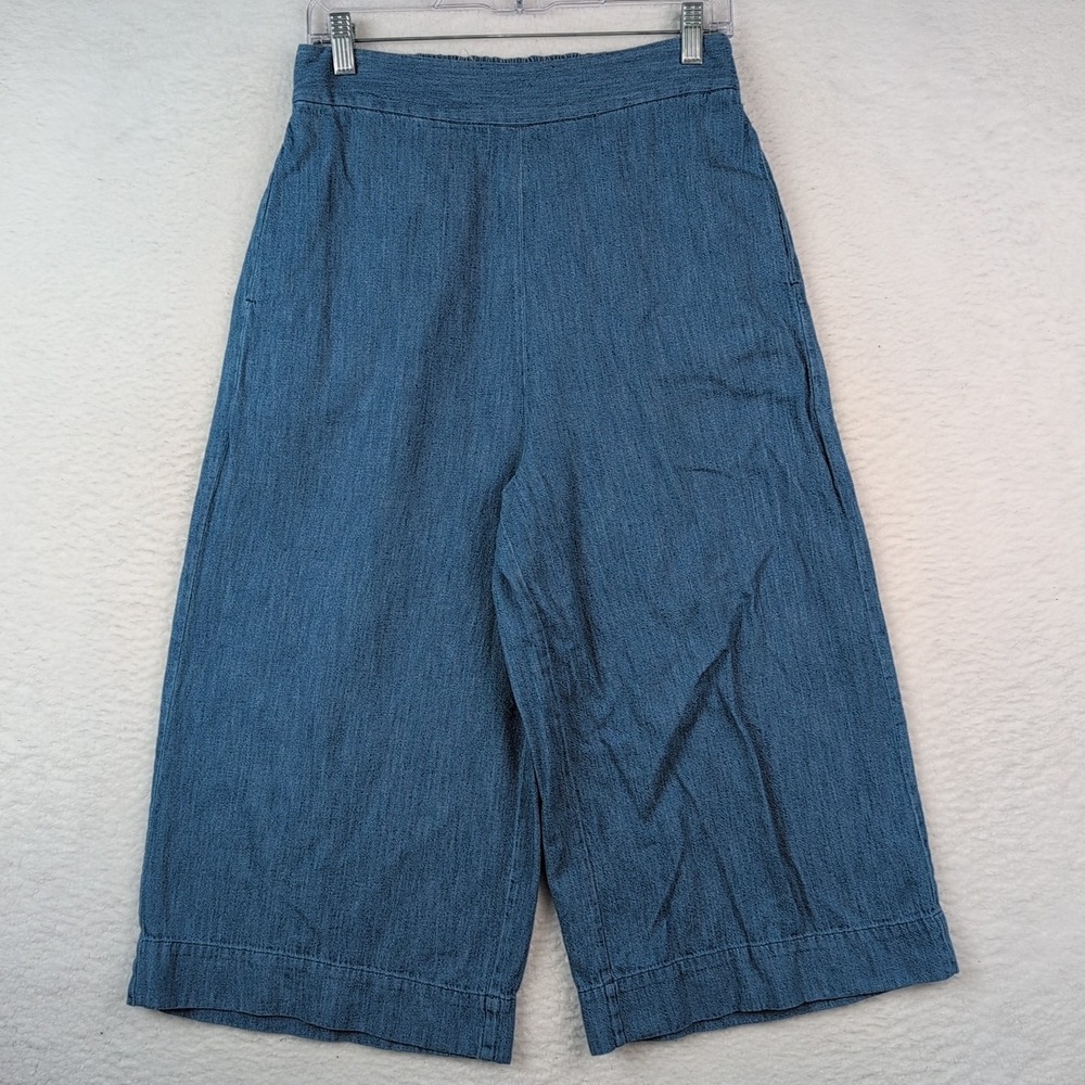 Madewell Chambray Huston Pull On Crop Pants Blue Leland Sz M Linen Cotton Blend